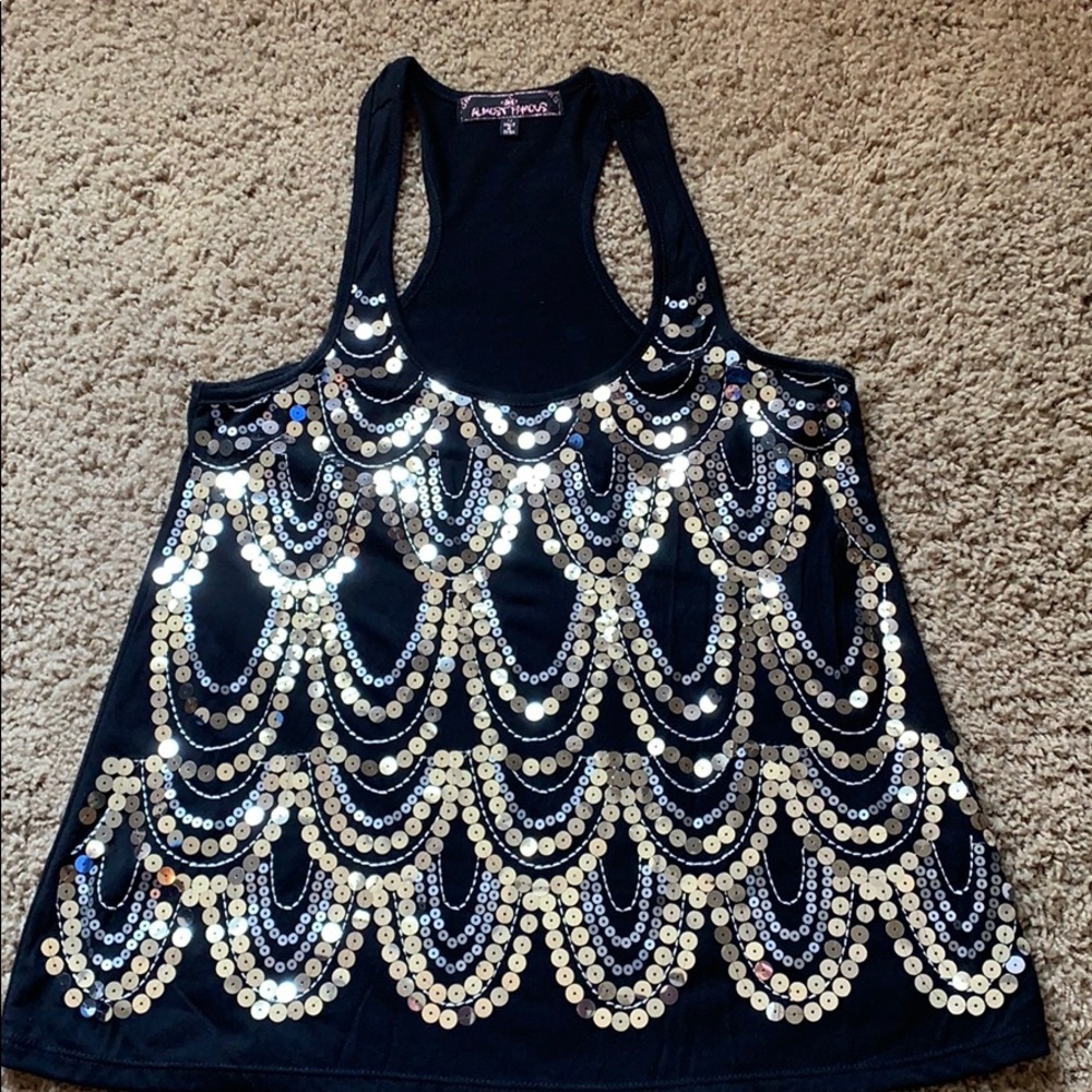 Black sequined racerback tank top